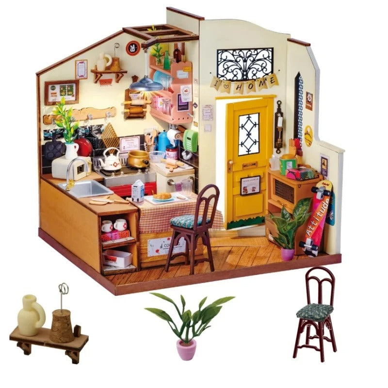 Robotime Rolife Cozy Kitchen 3D Wooden Puzzle DIY Miniature House Kit Gift For Kids DG159