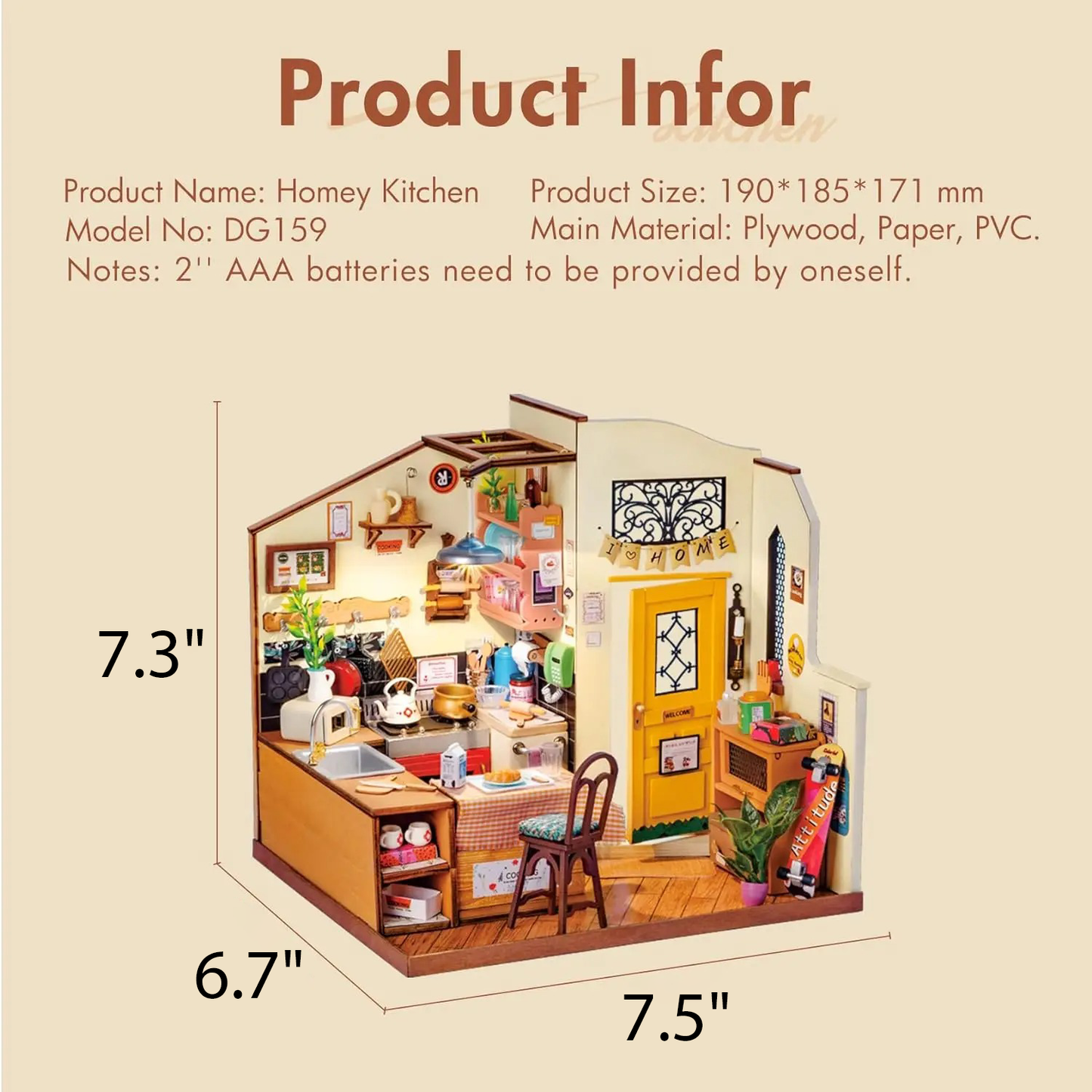 Robotime Rolife Cozy Kitchen 3D Wooden Puzzle DIY Miniature House Kit Gift For Kids DG159