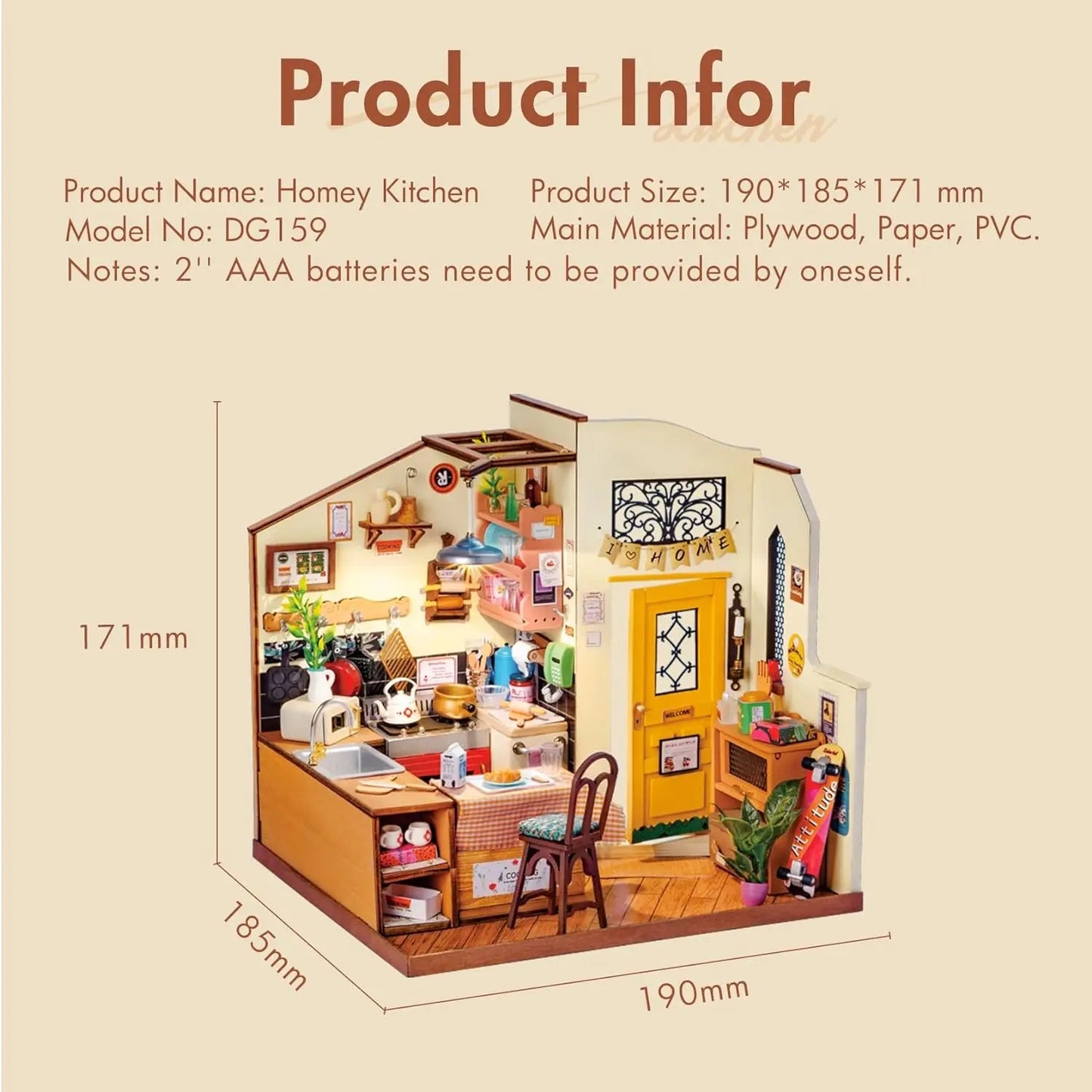 Robotime Rolife Cozy Kitchen 3D Wooden Puzzle DIY Miniature House Kit Gift For Kids DG159